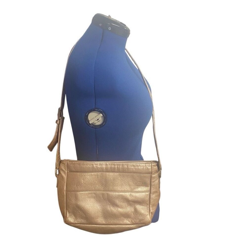 SAS Pebbled Metallic Tan Crossbody Shoulder‎ Bag 10X3X7 Made in USA